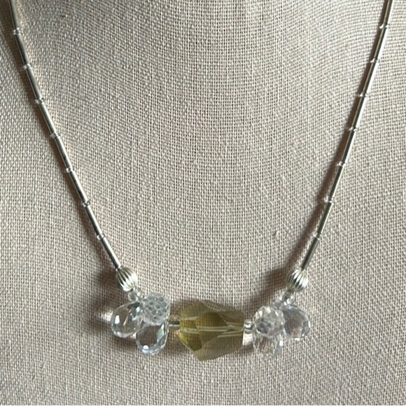 Sparkling Crystal Cluster Necklace with Silver Liquid Tube Bead Chain - Picture 2 of 5